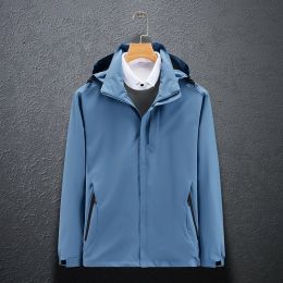 Single Men's Assault Jacket Outdoor Sports Waterproof Mountaineering Suit Trench Coat (Option: Fog Blue-4XL-Men)