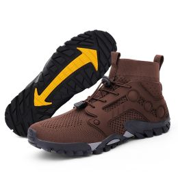 Outdoor Large Size Hiking Shoes Men's Lightweight High-top (Option: L2026 Brown-40)